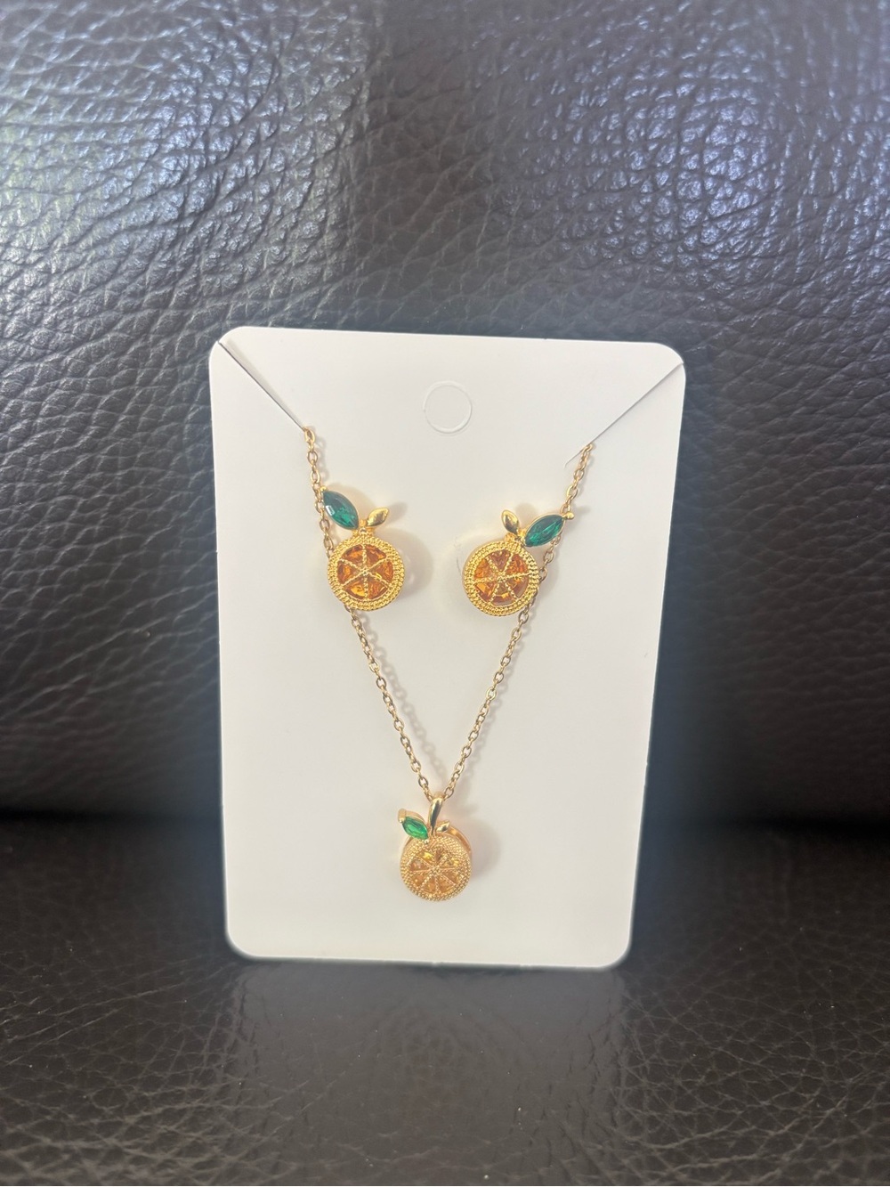 Gold-Tone Lemon Pendant Necklace and Earring Set - Picture 2 of 6